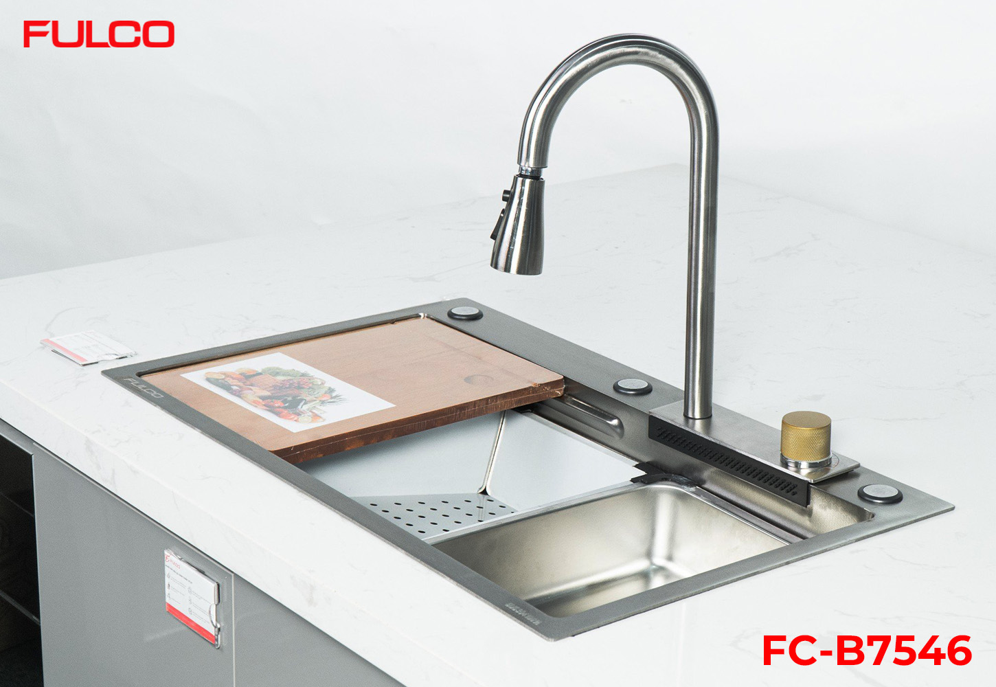 FC-B7546 | BỘ CHẬU VÒI RỬA 1 HỐ THÁC NƯỚC INOX304 XƯỚC MỜ CAO CẤP