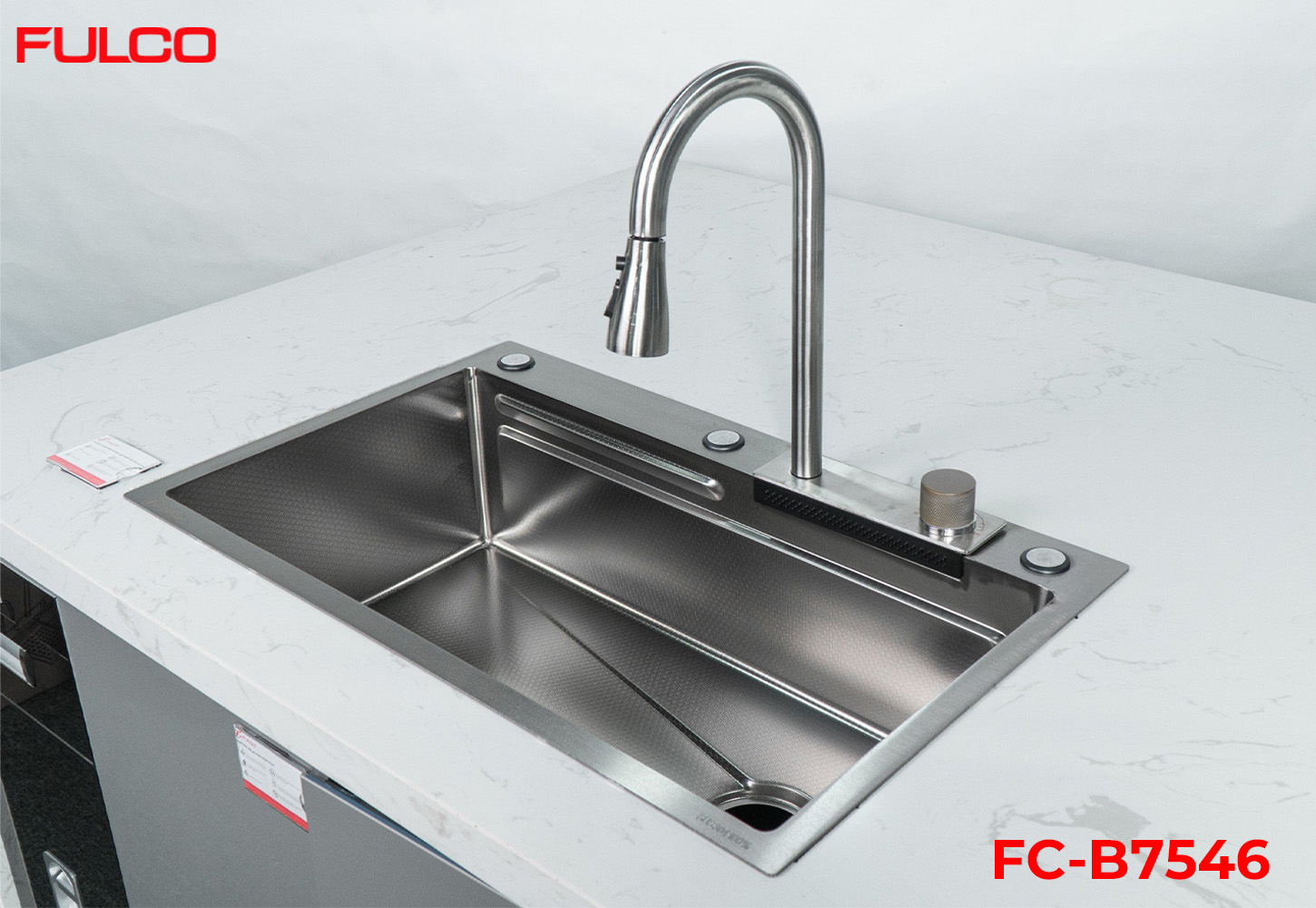 FC-B7546 | BỘ CHẬU VÒI RỬA 1 HỐ THÁC NƯỚC INOX304 XƯỚC MỜ CAO CẤP