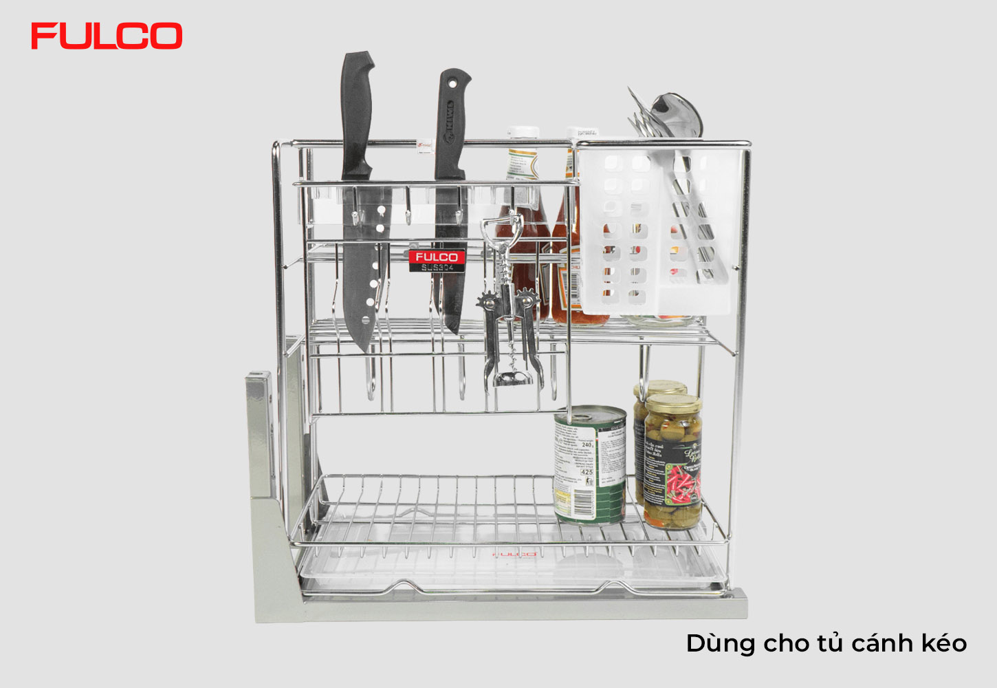 NS01T | GIÁ ĐỰNG CHAI LỌ - DAO THỚT INOX NAN TRÒN