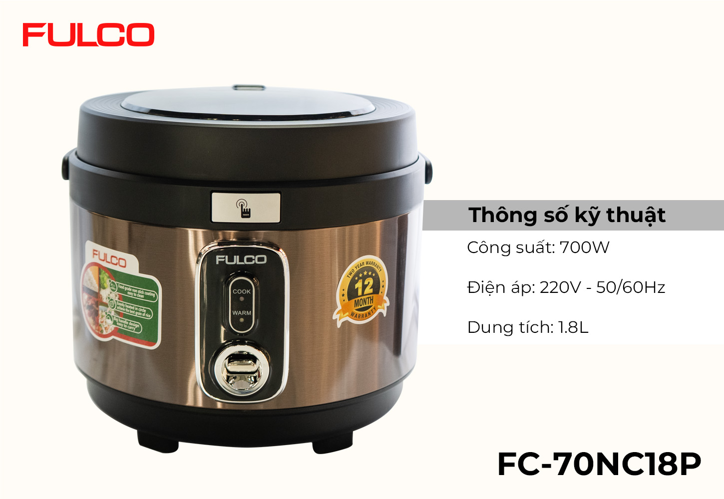 FC70NC18P | NỒI CƠM ĐIỆN FULCO CAO CẤP