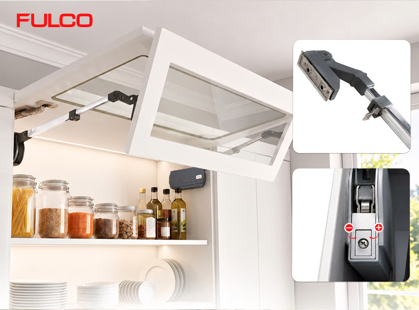 Tay n&acirc;ng c&aacute;nh tủ bếp FULCO sử dụng cho c&aacute;nh mở l&ecirc;n ph&iacute;a tr&ecirc;n