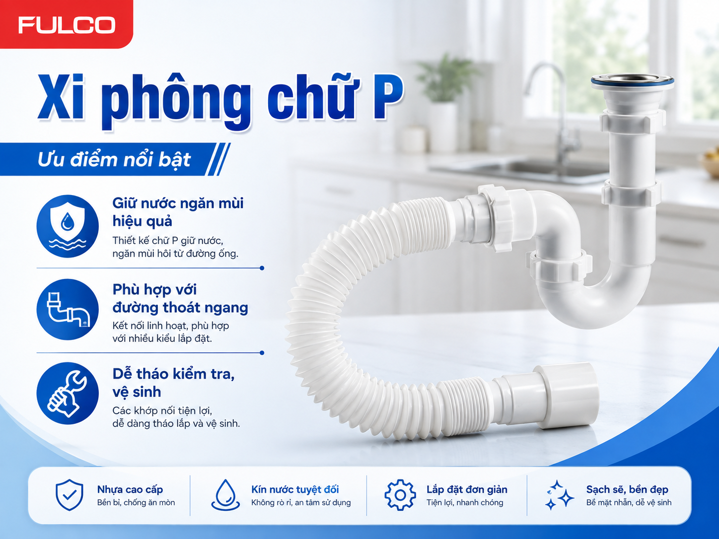 Xi ph&ocirc;ng chữ P cho chậu rửa b&aacute;t