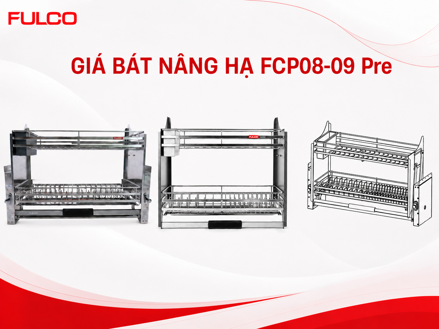 Gi&aacute; b&aacute;t n&acirc;ng hạ FCP08-09 Pre FULCO inox 304 cho tủ bếp tr&ecirc;n.