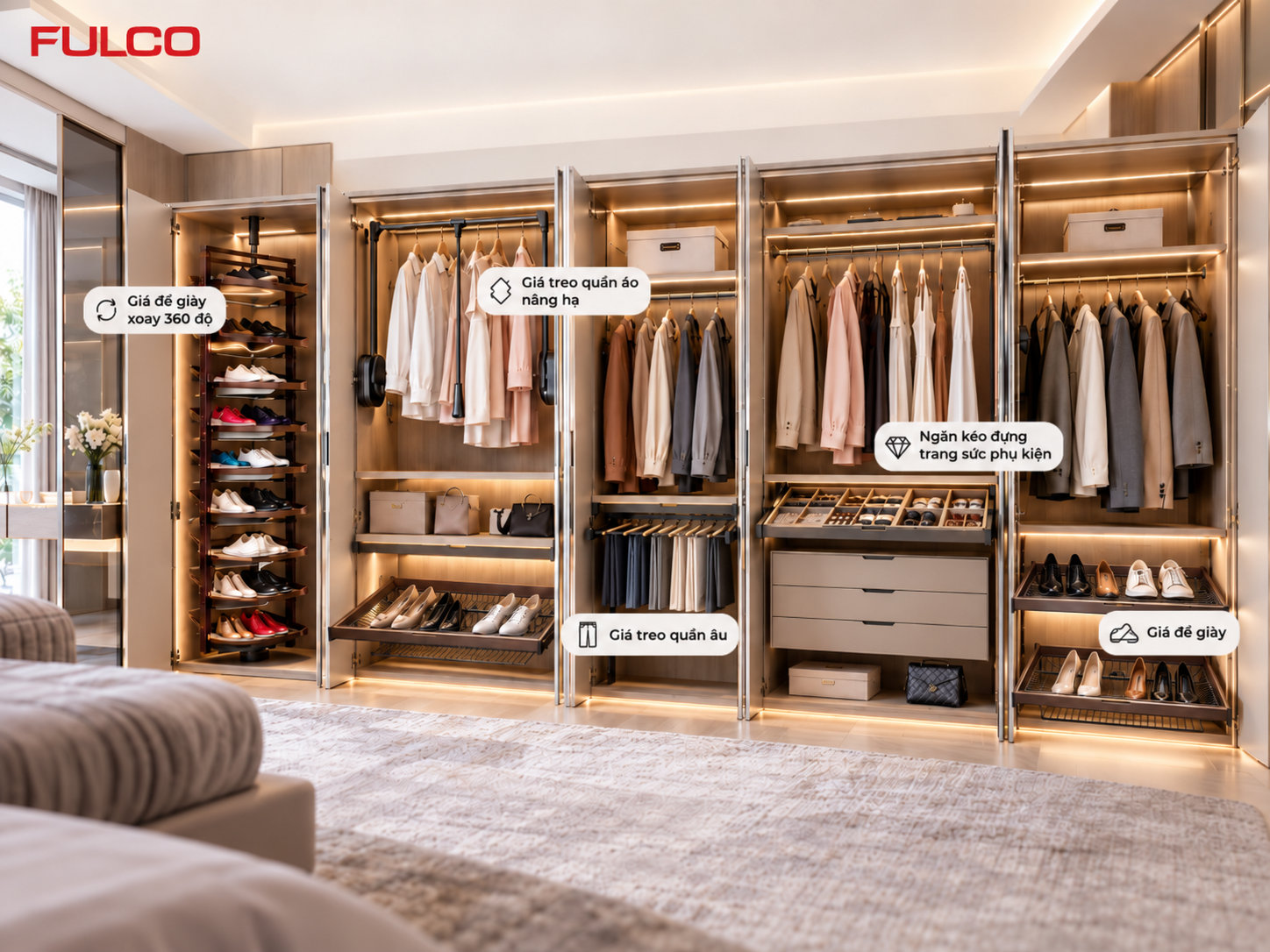 Phụ kiện tủ &aacute;o th&ocirc;ng minh FULCO tối ưu kh&ocirc;ng gian.