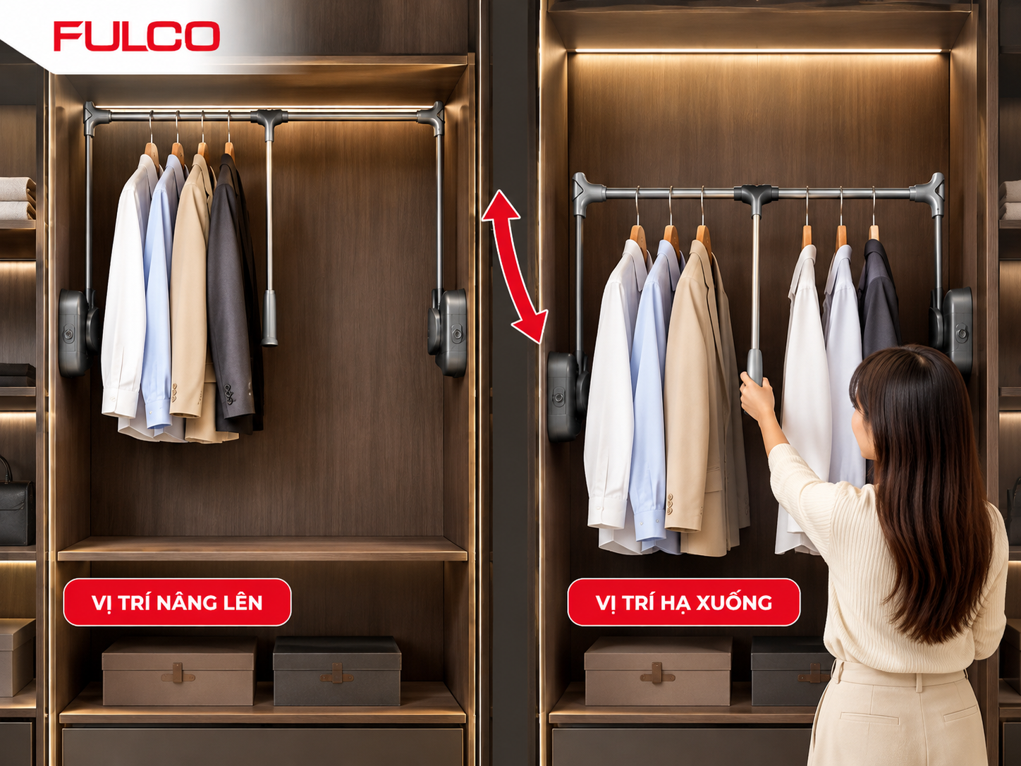 Cơ chế hoạt động của gi&aacute; treo quần &aacute;o n&acirc;ng hạ FULCO