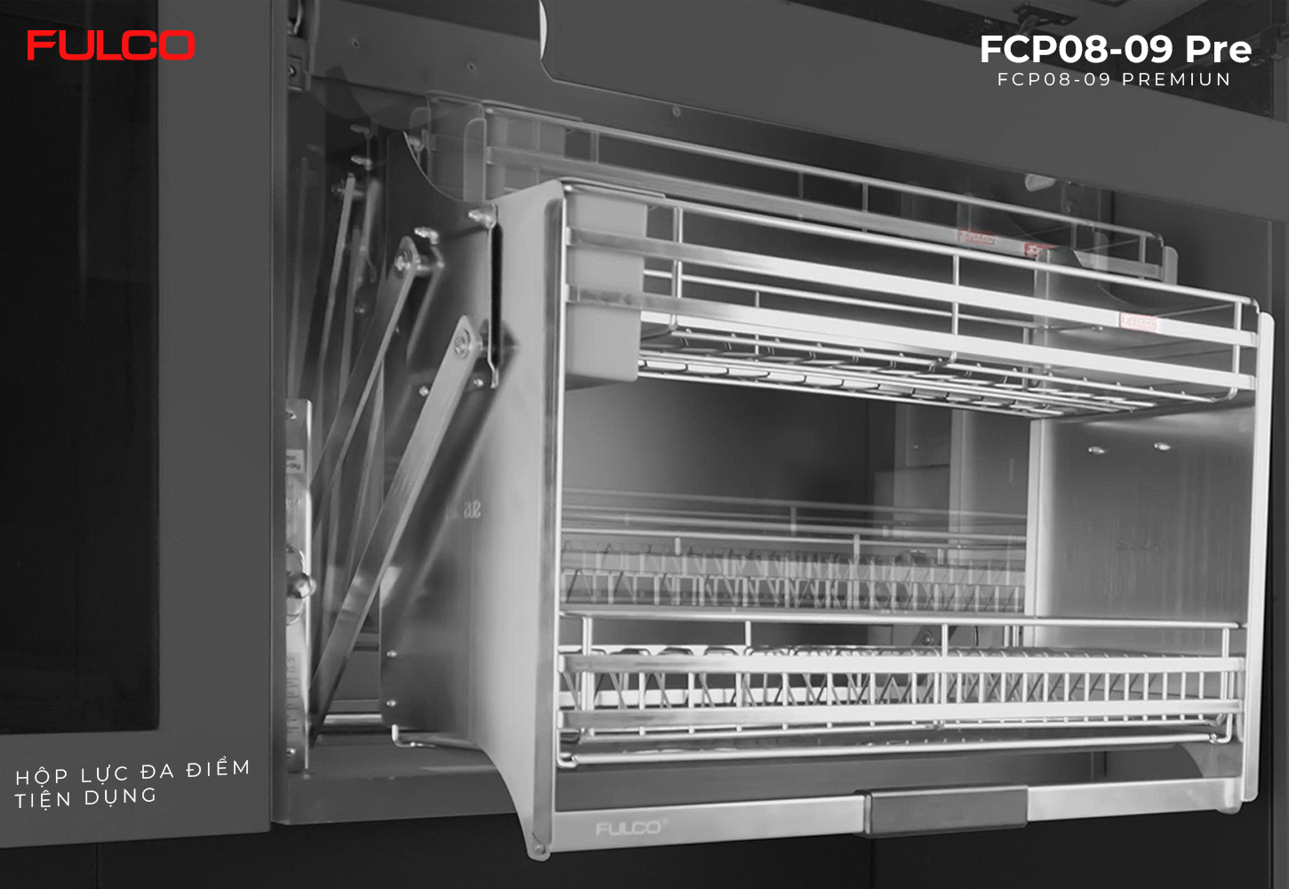 FCP08-09 Pre | GIÁ BÁT ĐĨA TAY NÂNG HẠ FULL INOX 304 CÓ ĐIỀU CHỈNH LỰC