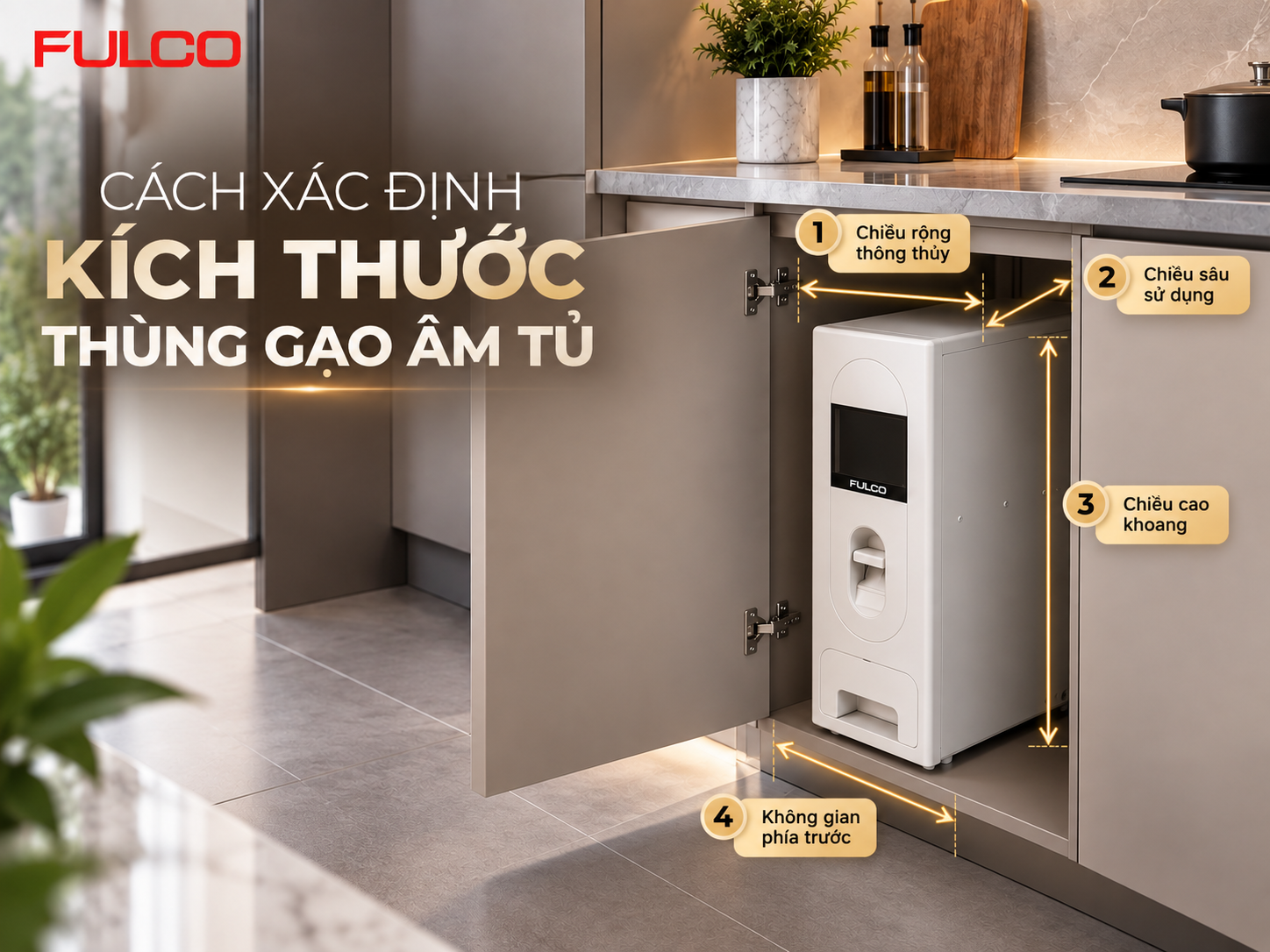 C&aacute;ch đo k&iacute;ch thước th&ugrave;ng gạo &acirc;m tủ