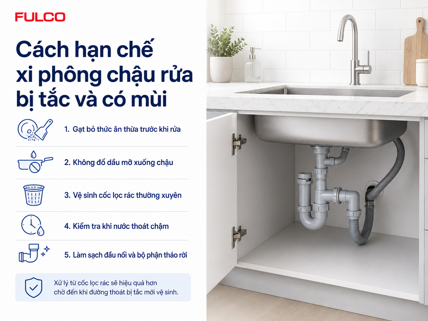 C&aacute;ch hạn chế xi ph&ocirc;ng chậu rửa bị tắc v&agrave; c&oacute; m&ugrave;i