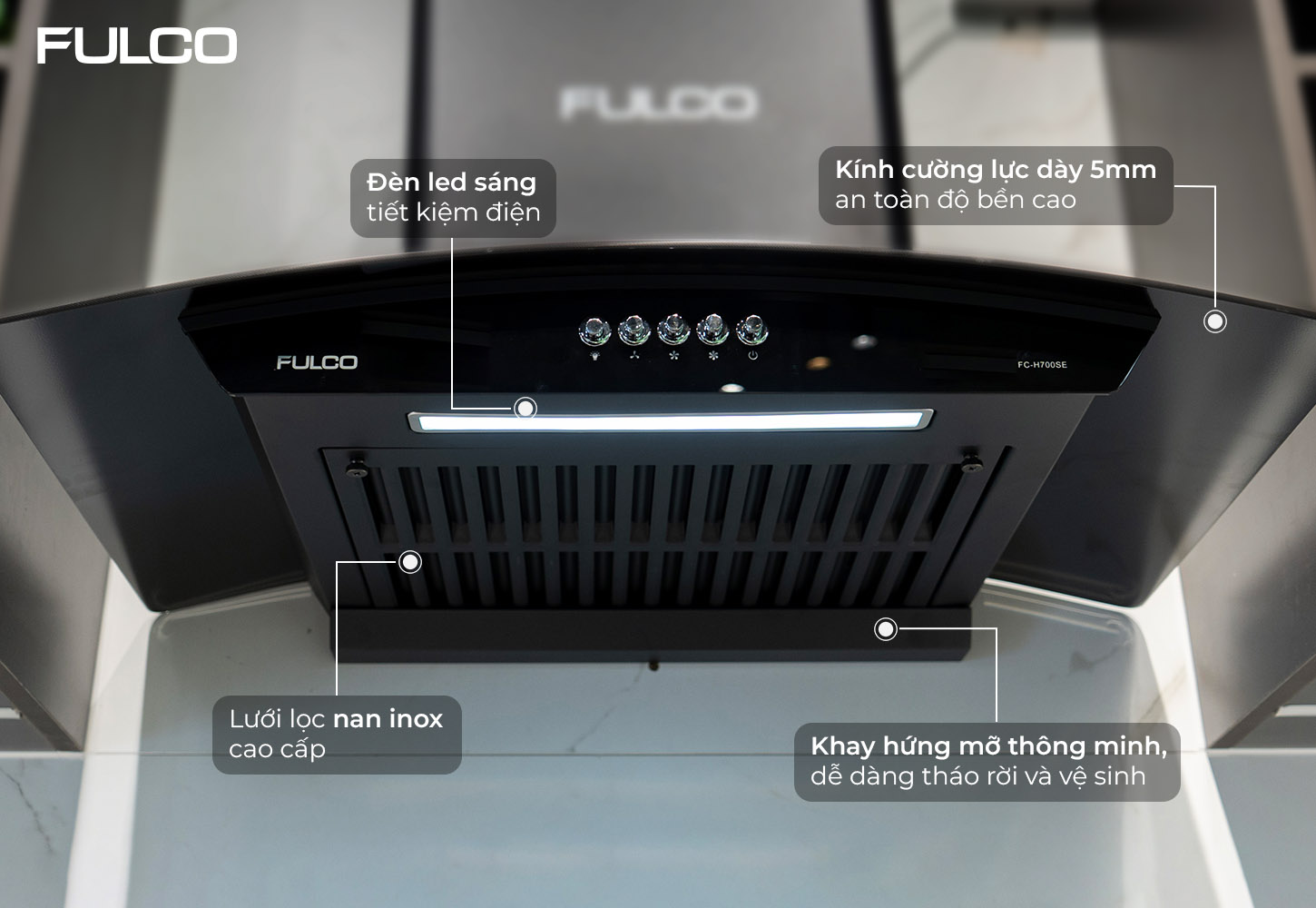 FC - H700SE | HÚT MÙI FULCO KÍNH CONG CAO CẤP