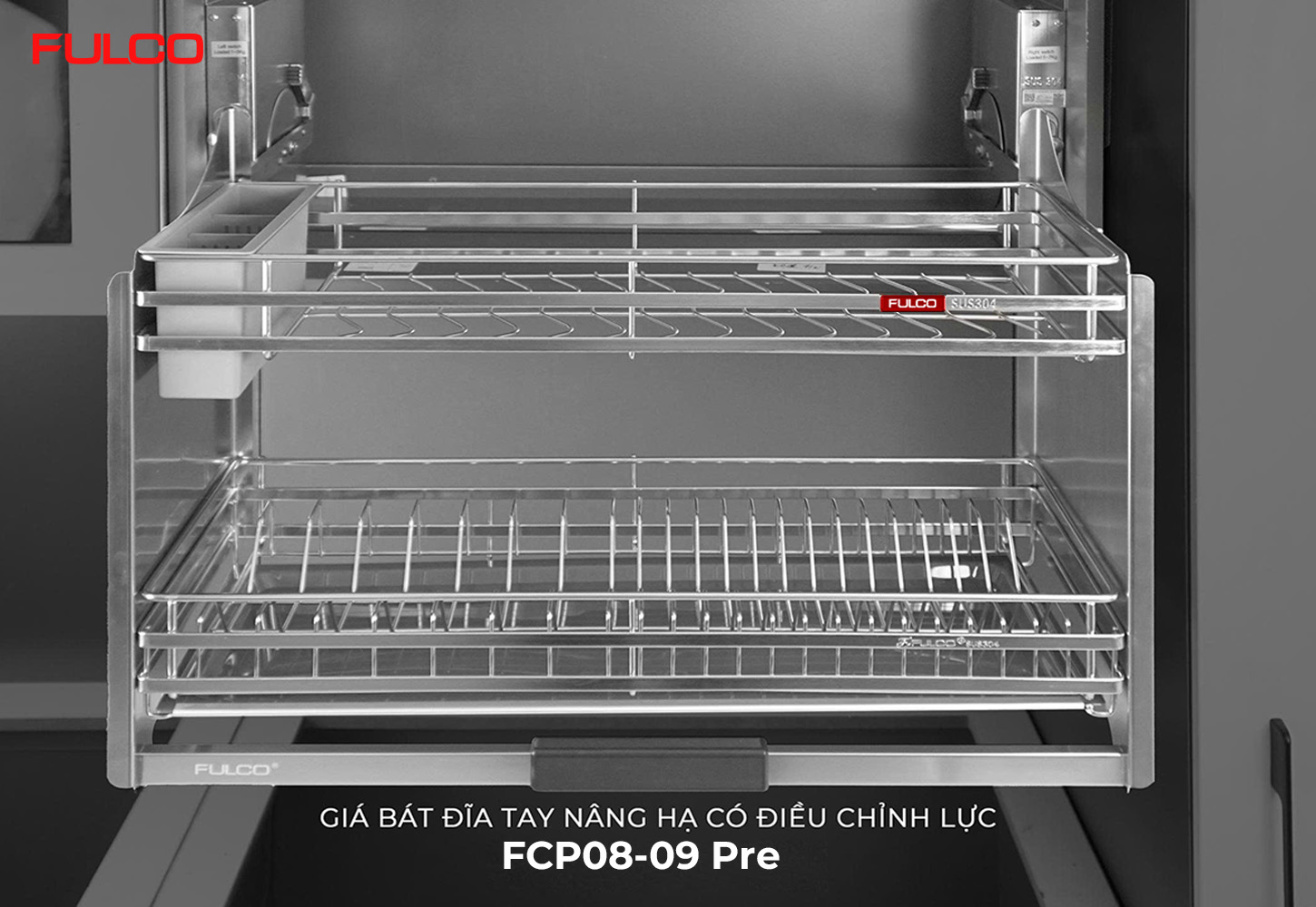FCP08-09 Pre | GIÁ BÁT ĐĨA TAY NÂNG HẠ FULL INOX 304 CÓ ĐIỀU CHỈNH LỰC