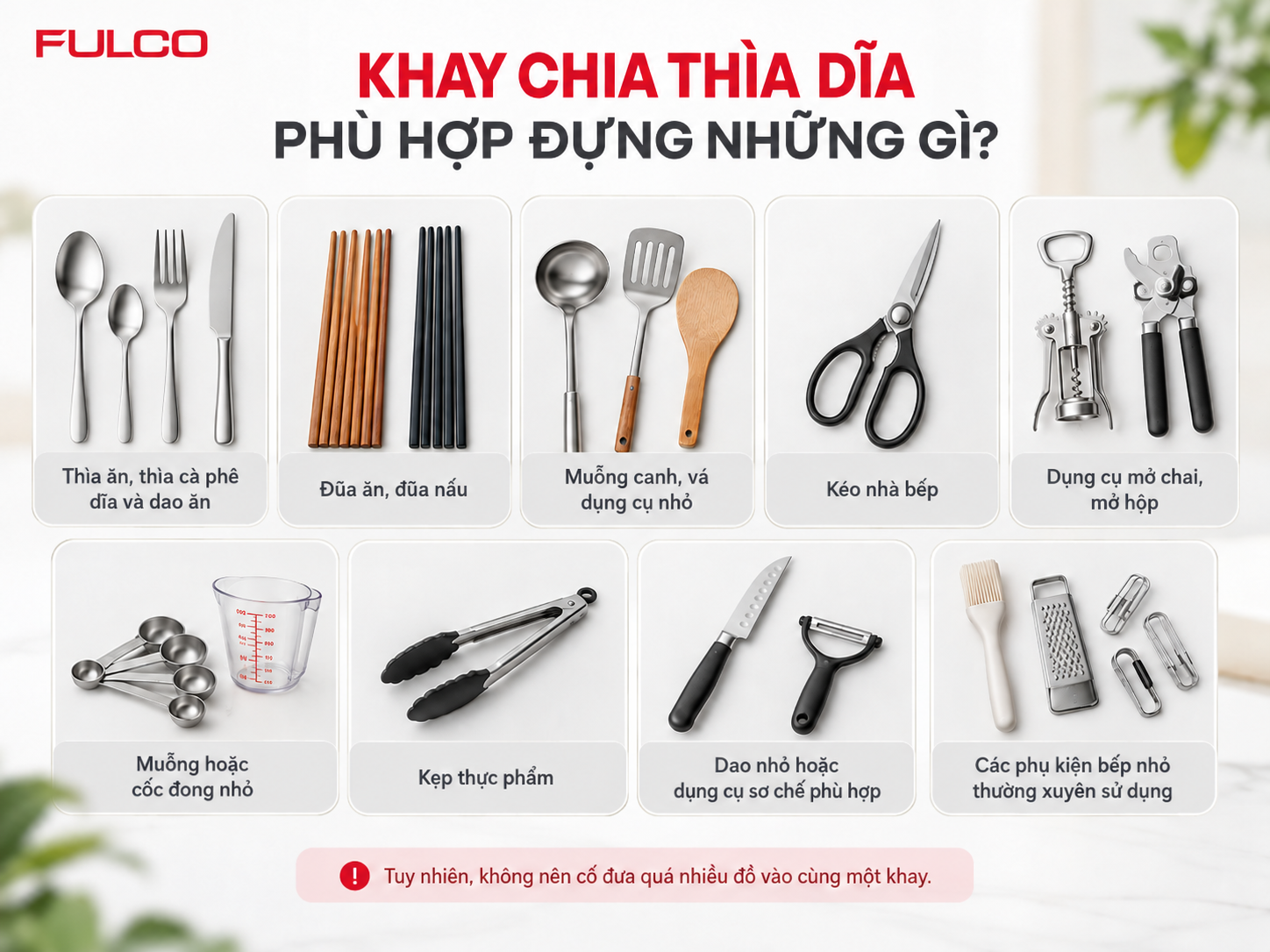 Những vật dụng ph&ugrave; hợp với khay chia th&igrave;a dĩa
