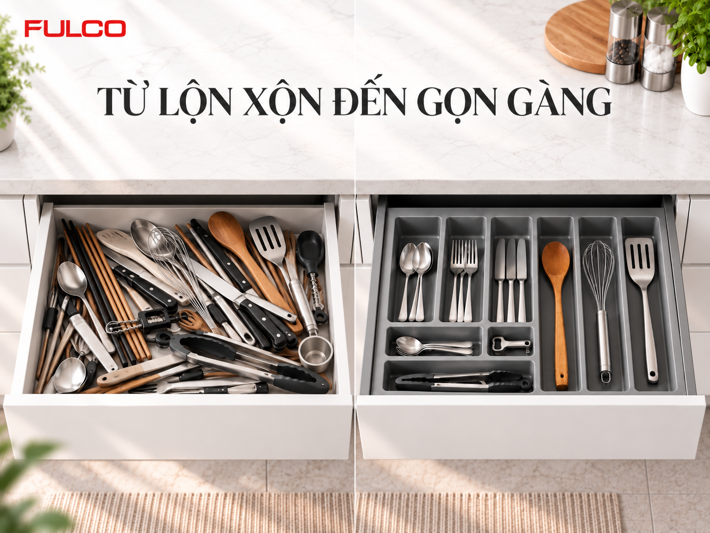 Khay chia th&igrave;a dĩa gi&uacute;p ngăn k&eacute;o bếp gọn g&agrave;ng