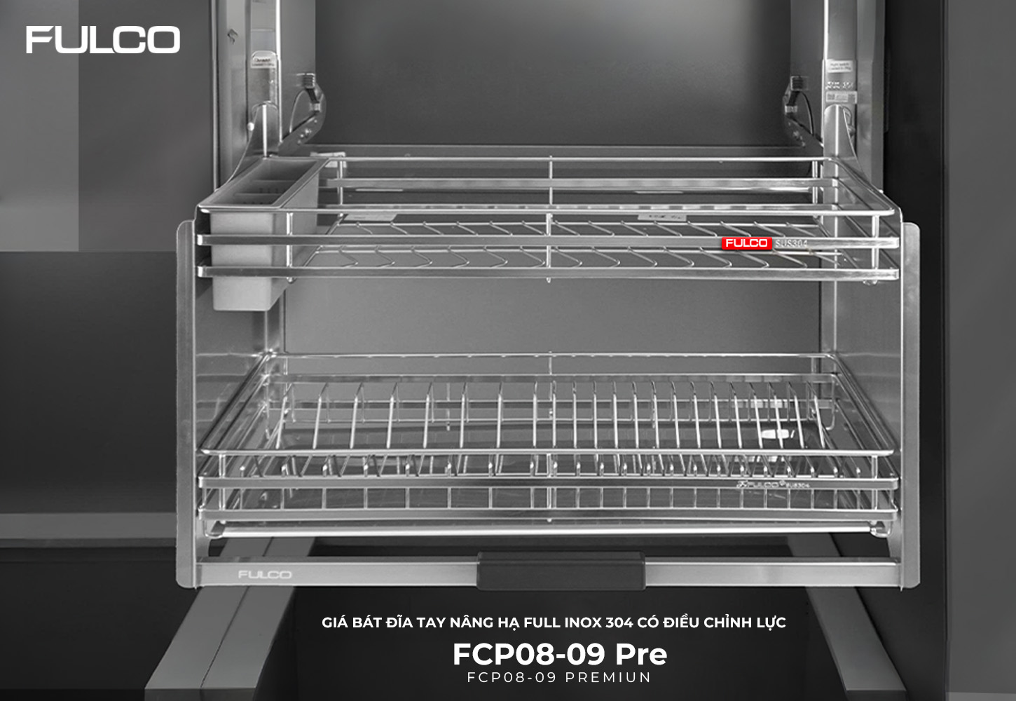 FCP08-09 Pre | GIÁ BÁT ĐĨA TAY NÂNG HẠ FULL INOX 304 CÓ ĐIỀU CHỈNH LỰC