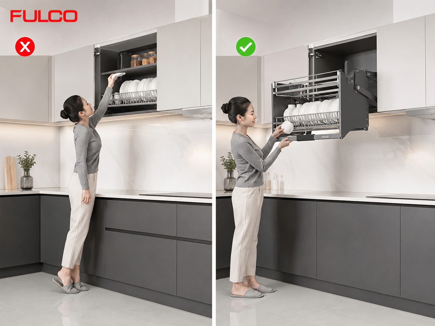 So s&aacute;nh gi&aacute; b&aacute;t n&acirc;ng hạ v&agrave; gi&aacute; b&aacute;t cố định trong tủ bếp tr&ecirc;n