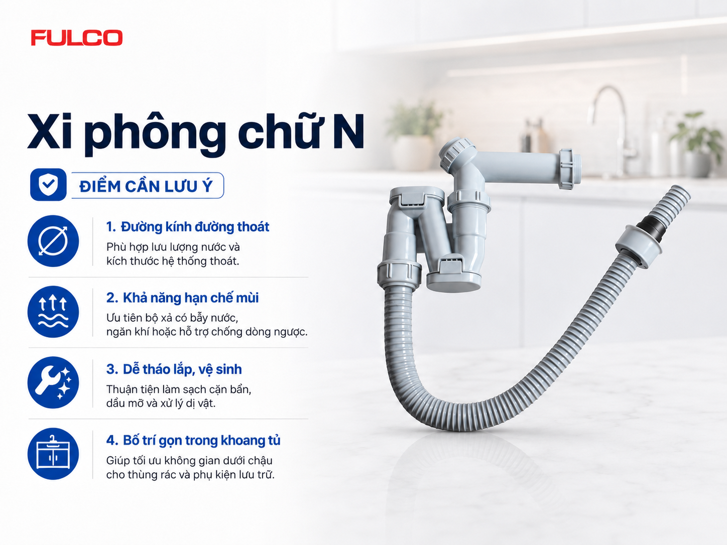 Xi ph&ocirc;ng chữ N cho chậu rửa b&aacute;t