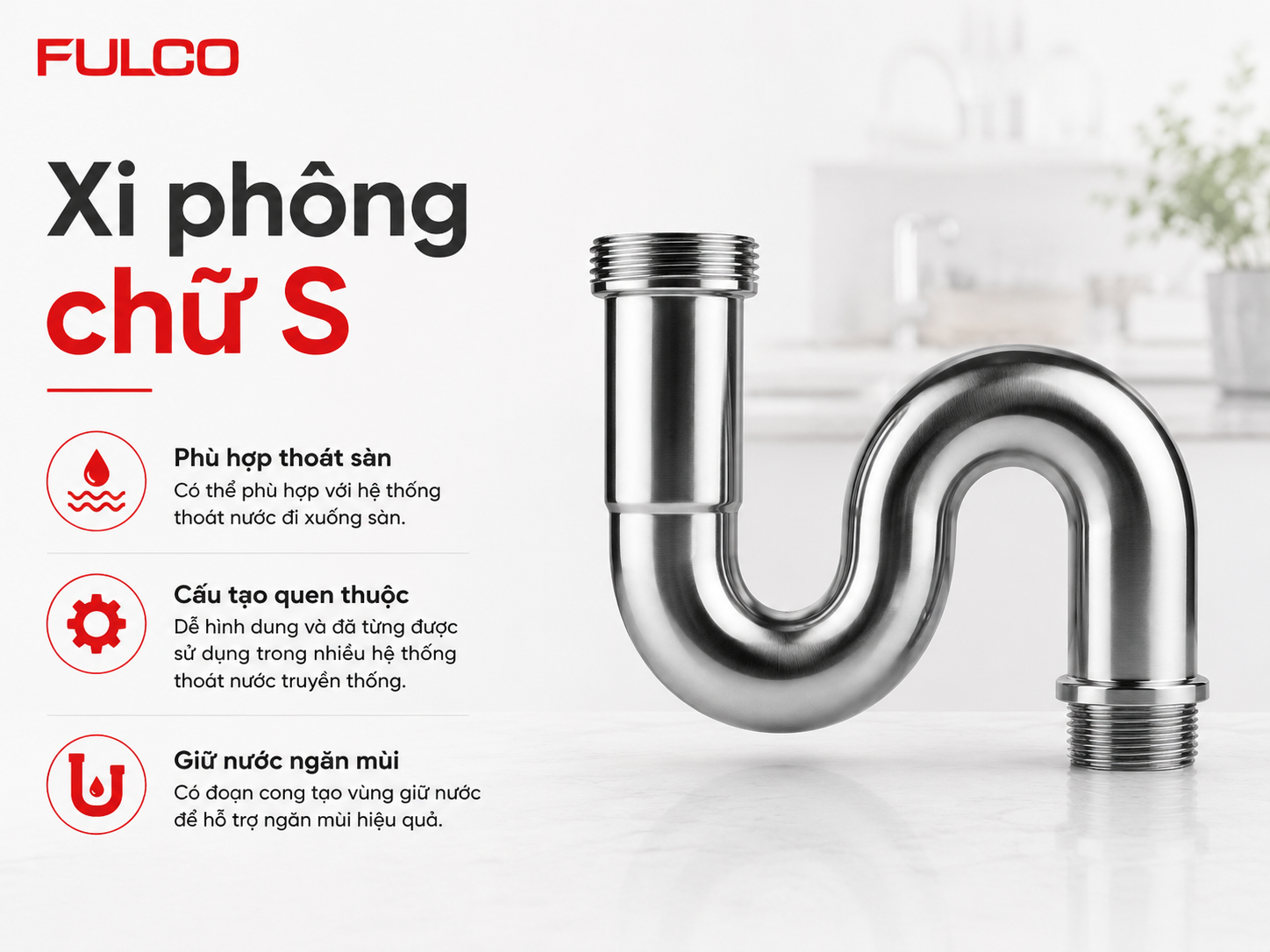 Xi ph&ocirc;ng chữ S cho chậu rửa b&aacute;t