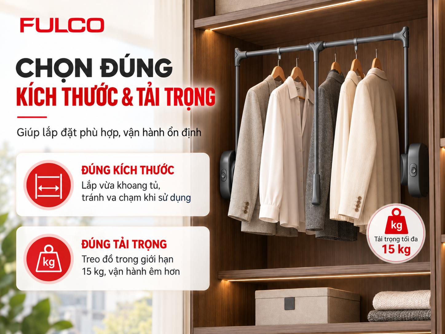 Gi&aacute; treo quần &aacute;o n&acirc;ng hạ FULCO chọn đ&uacute;ng k&iacute;ch thước v&agrave; tải trọng 15kg