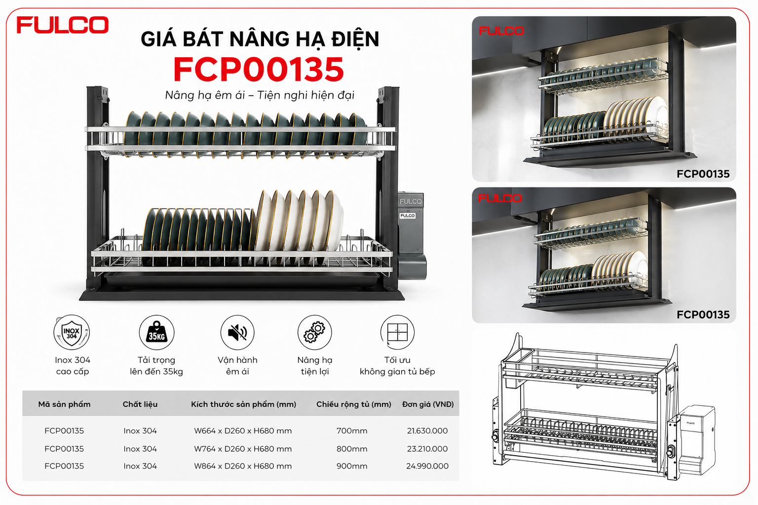 Gi&aacute; b&aacute;t n&acirc;ng hạ điện FCP00135 FULCO Inox 304