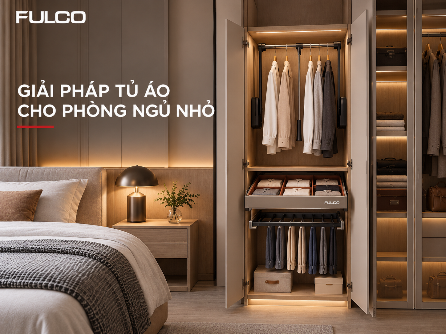 Phụ kiện tủ &aacute;o FULCO tối ưu kh&ocirc;ng gian ph&ograve;ng ngủ nhỏ