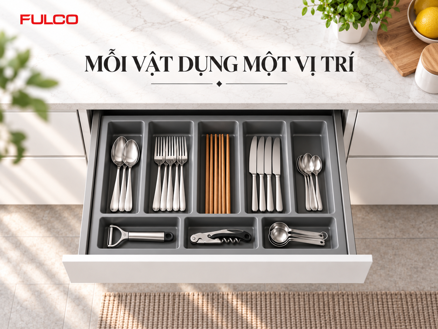 khay chia th&igrave;a dĩa tủ bếp ph&acirc;n loại dụng cụ