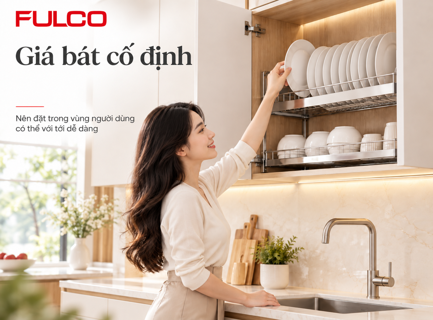 Chiều cao lắp phụ kiện tủ bếp - gi&aacute; b&aacute;t cố định tủ tr&ecirc;n