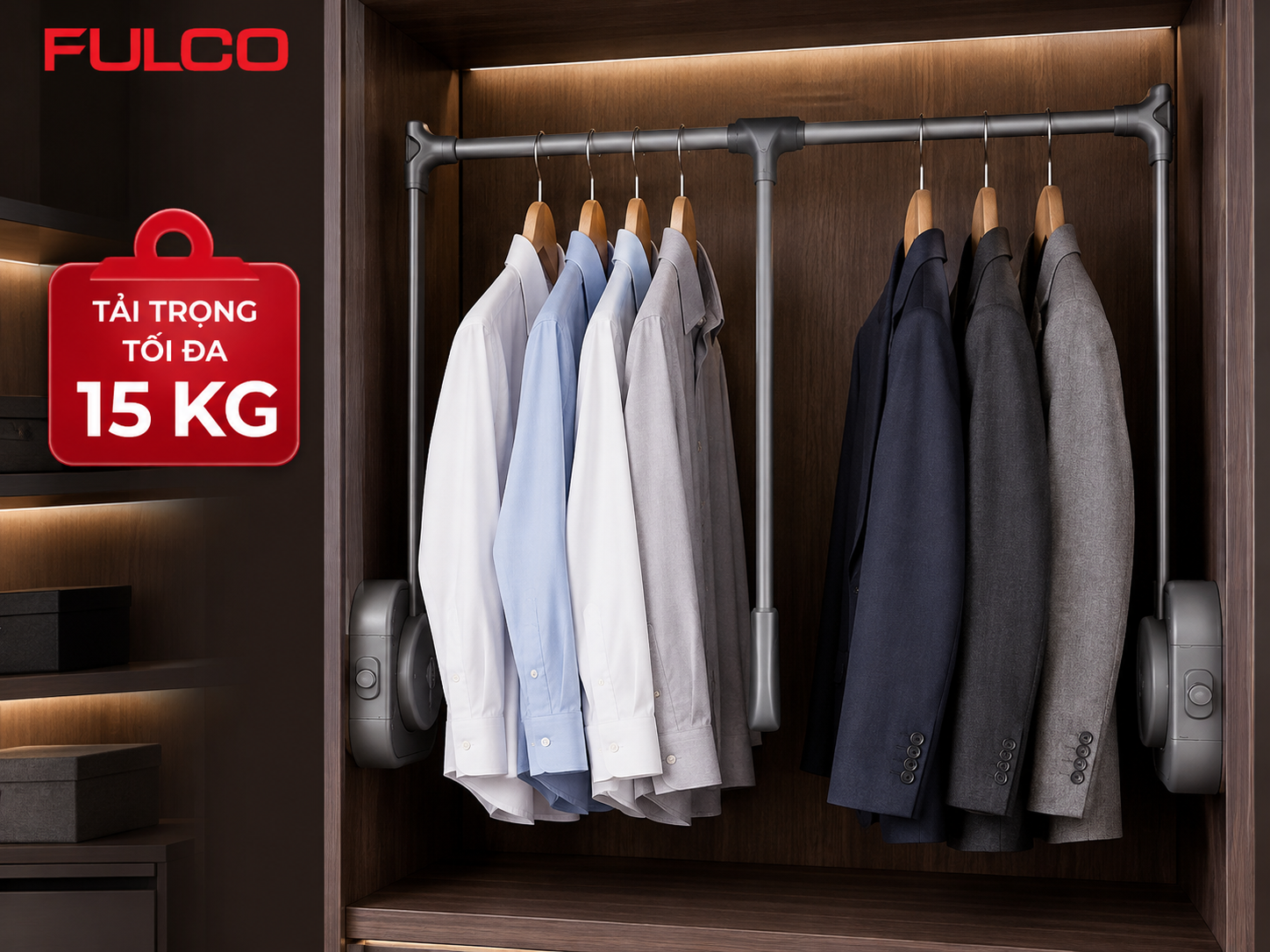 Tải trọng gi&aacute; treo quần &aacute;o n&acirc;ng hạ FULCO NSH900A 15kg