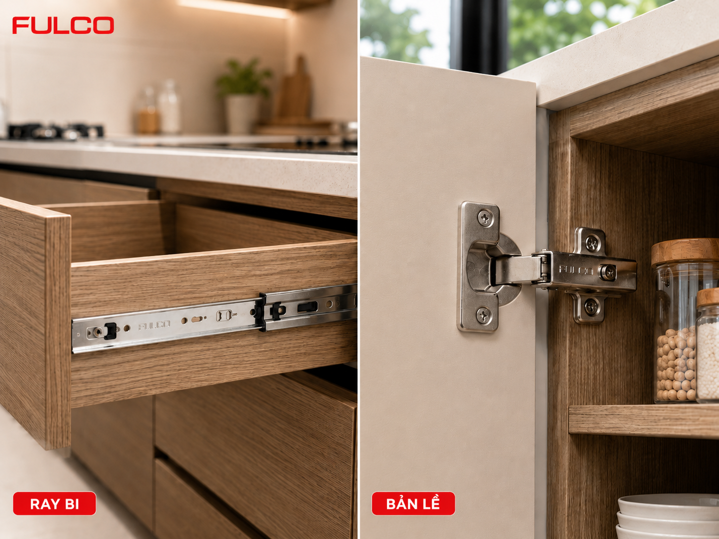  Phụ kiện tủ bếp th&ocirc;ng minh Fulco - ray bi v&agrave; bản lề tủ bếp