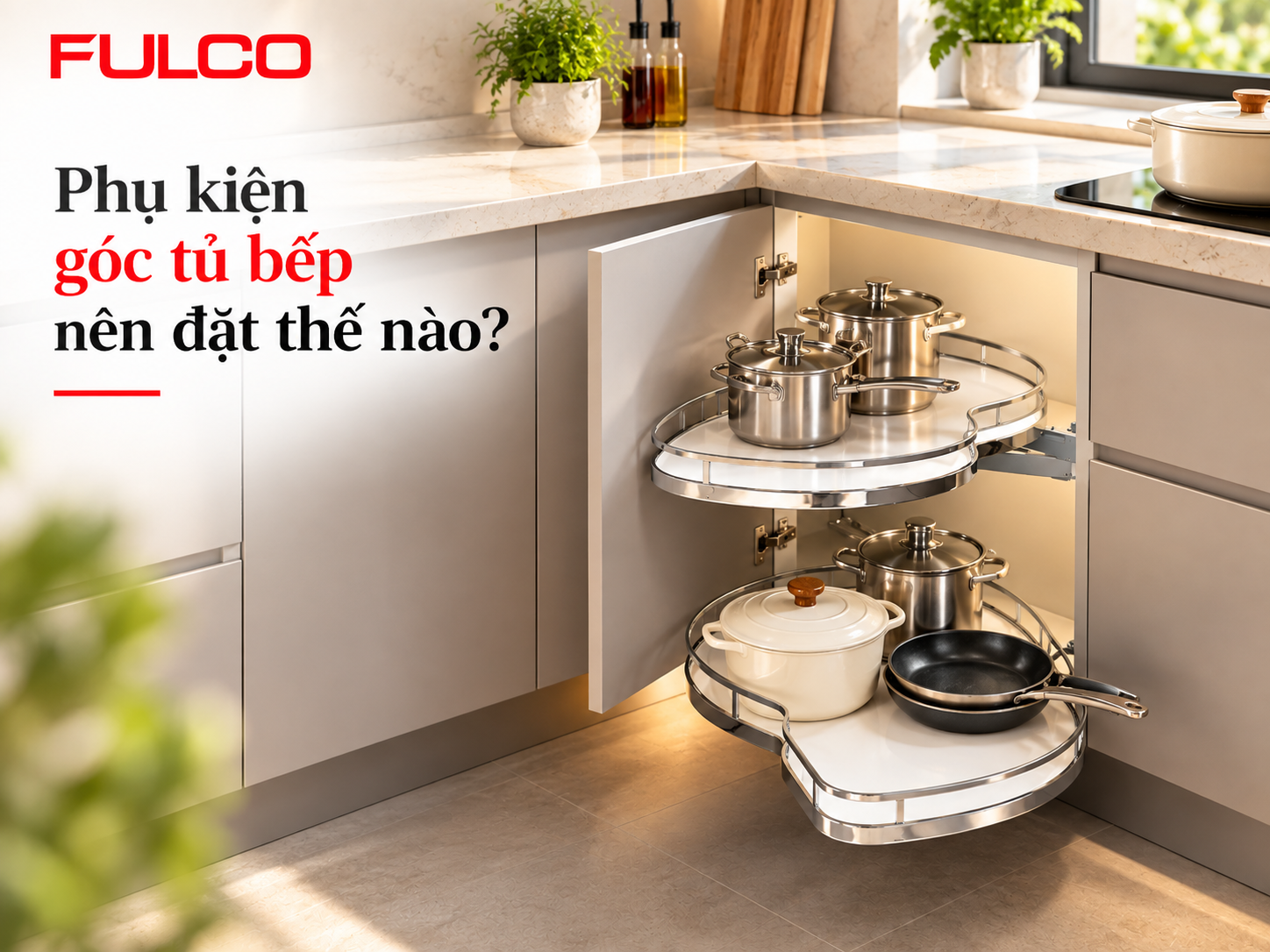 Chiều cao lắp phụ kiện tủ bếp - phụ kiện g&oacute;c