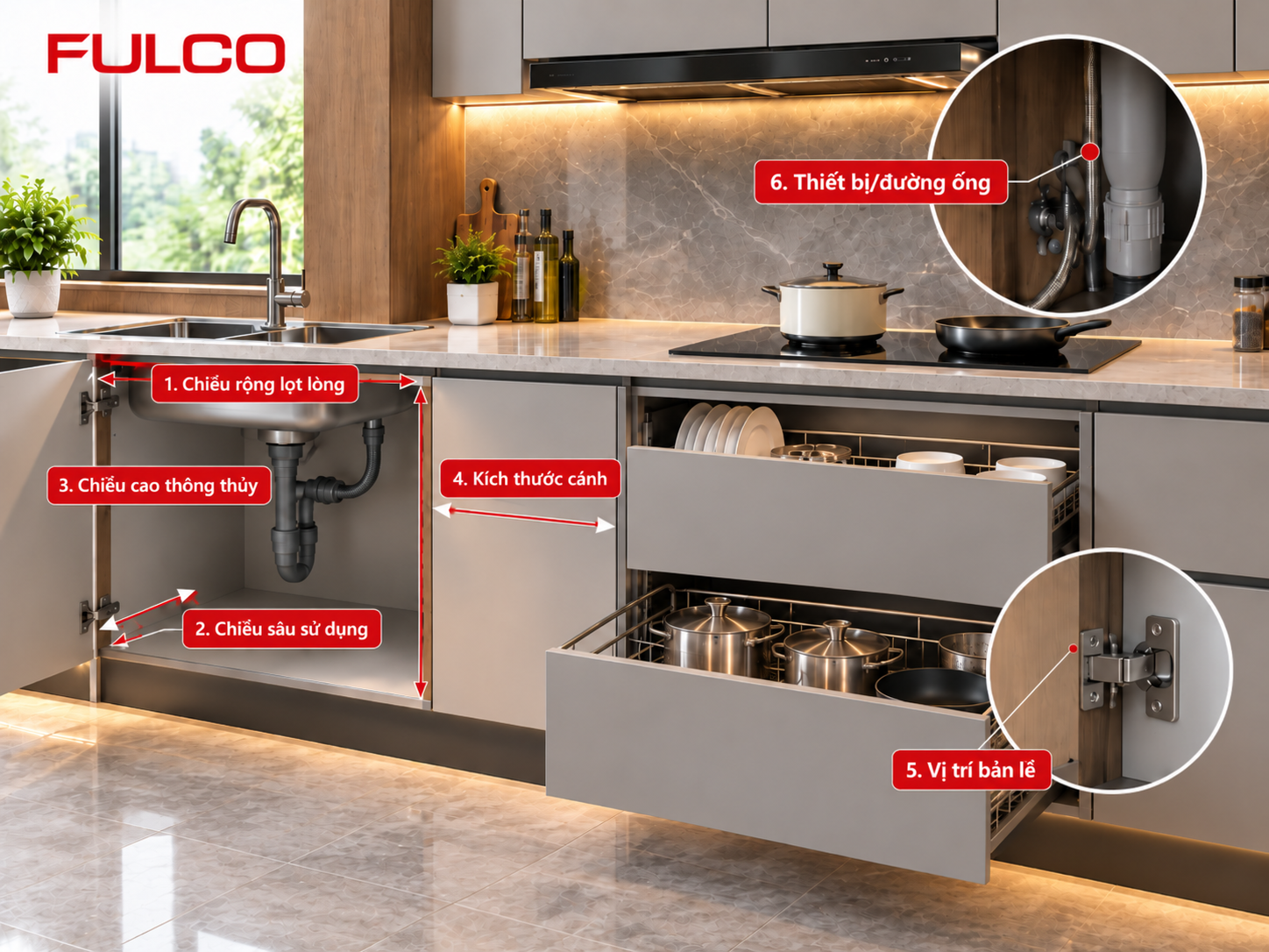 đo k&iacute;ch thước phụ kiện tủ bếp th&ocirc;ng minh 