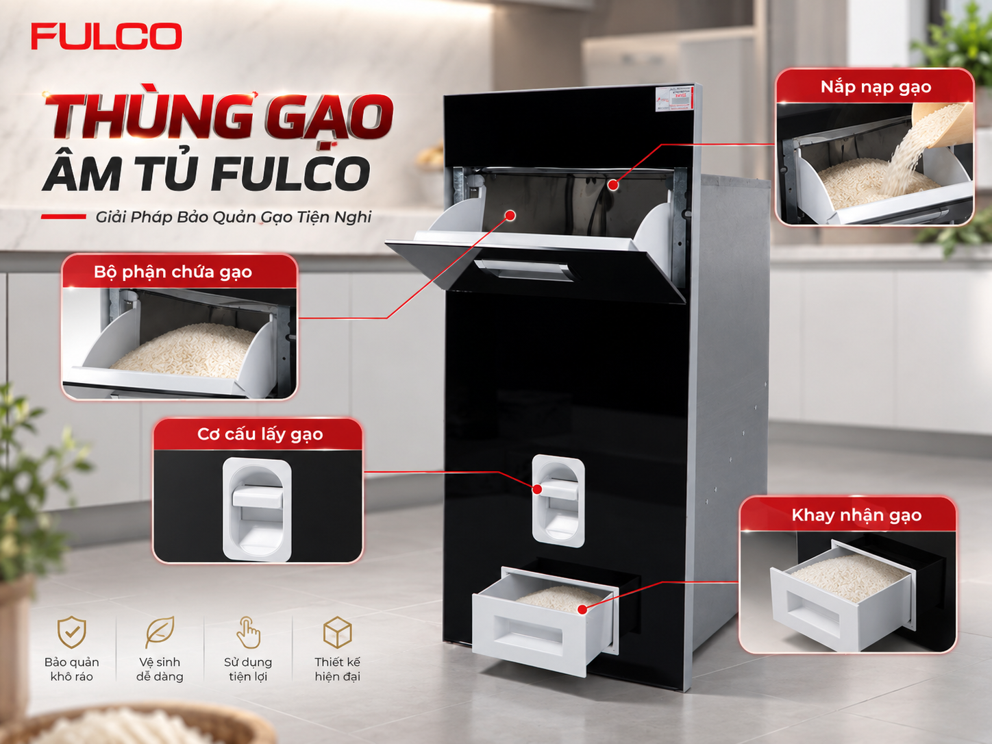 Cấu tạo chung của th&ugrave;ng gạo &acirc;m tủ