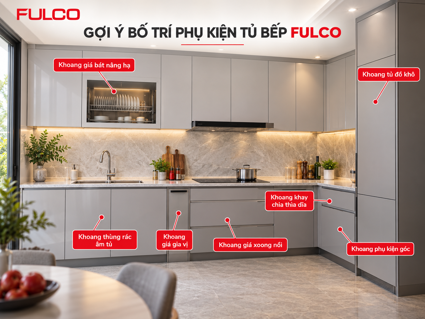phụ kiện tủ bếp th&ocirc;ng minh cho tủ tr&ecirc;n v&agrave; tủ dưới