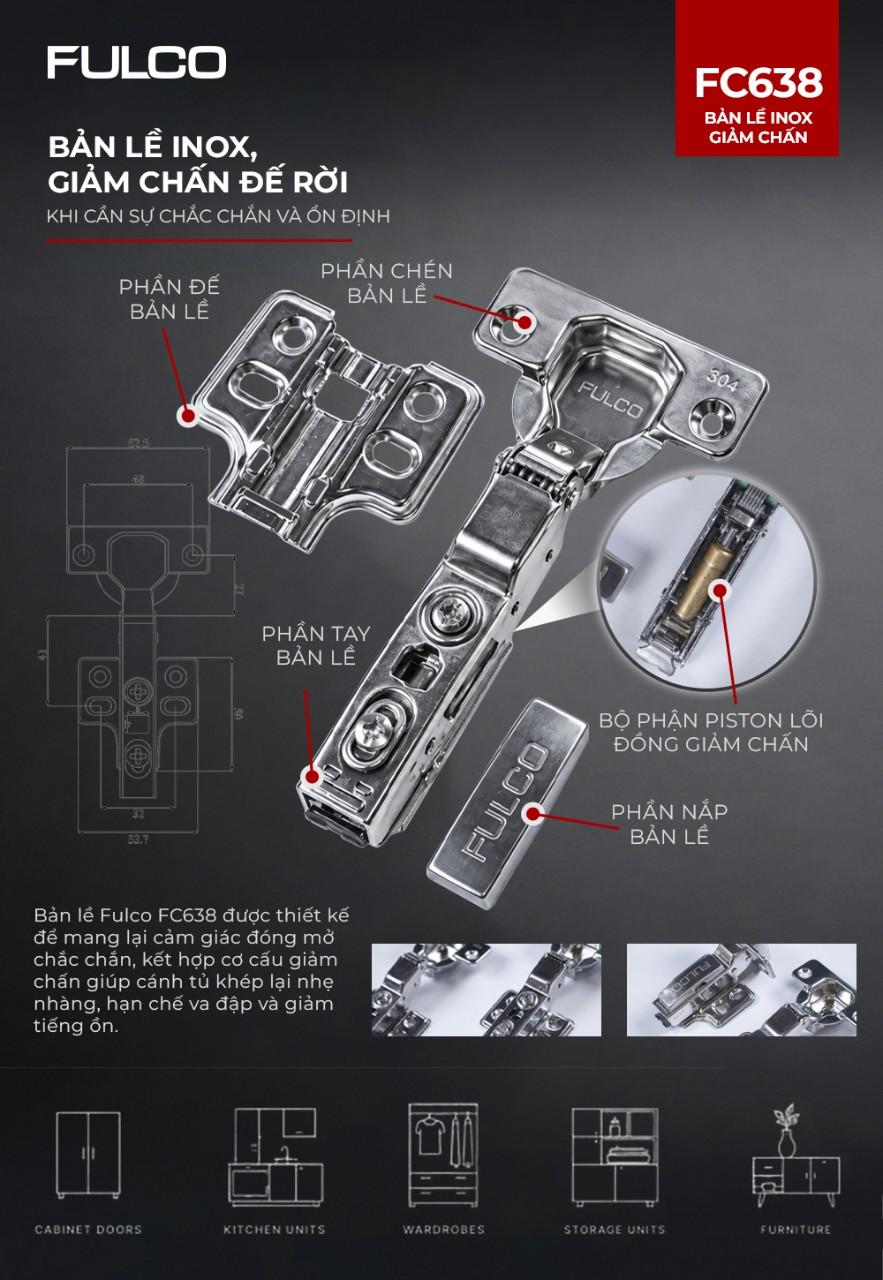 Bản lề giảm chấn FULCO FC638 inox 304 chống ăn m&ograve;n