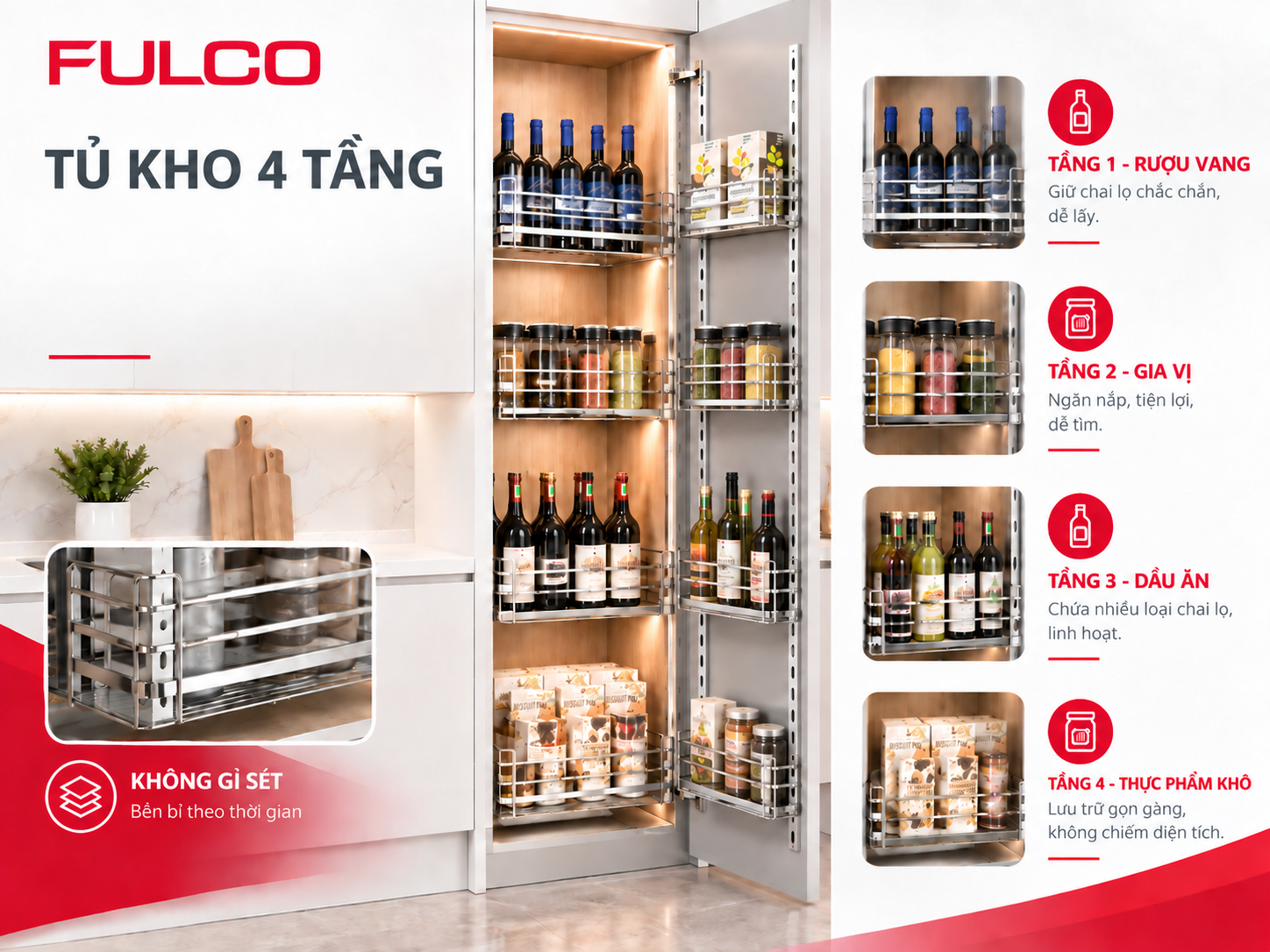  Tủ đồ kh&ocirc; nh&agrave; bếp gi&uacute;p ph&acirc;n chia đồ đạc khoa học, dễ t&igrave;m kiếm