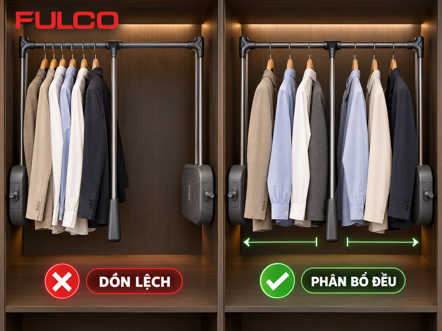 C&aacute;ch sắp xếp quần &aacute;o tr&ecirc;n gi&aacute; treo quần &aacute;o n&acirc;ng hạ FULCO