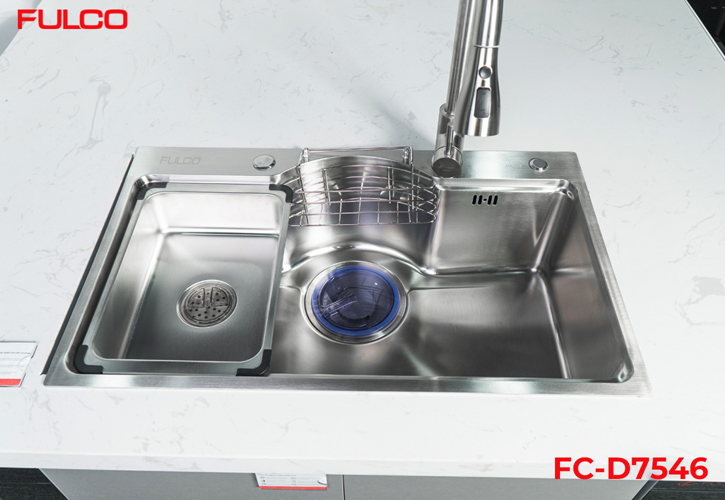 FC-D7546 | BỘ CHẬU VÒI RỬA1 HỐ INOX304 XƯỚC MỜ CAO CẤP