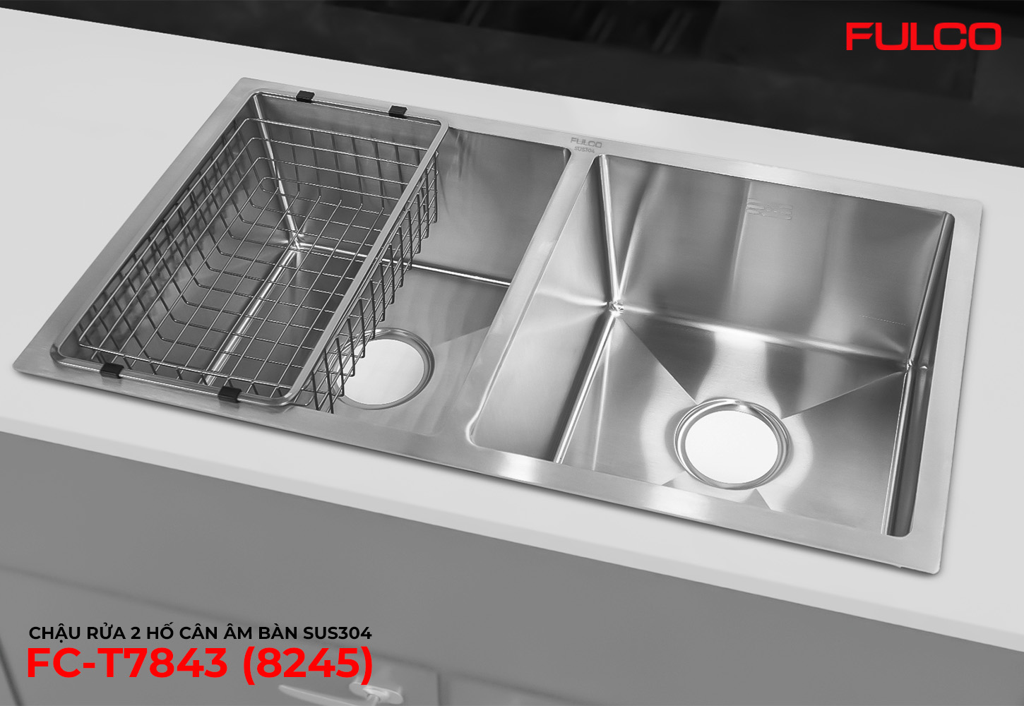 FC-T7843 (8245) | CHẬU RỬA 2 HỐ CÂN ÂM BÀN SUS304