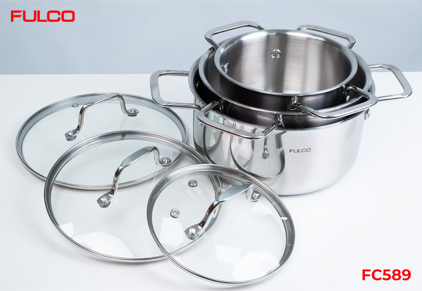 FC589 | BỘ NỒI FULCO CAO CẤP 4 MÓN INOX 304 LIỀN KHỐI 3 LỚP