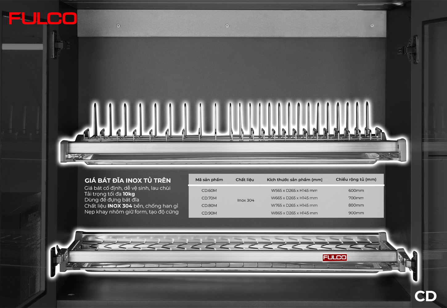CD | GIÁ BÁT ĐĨA INOX TỦ TRÊN