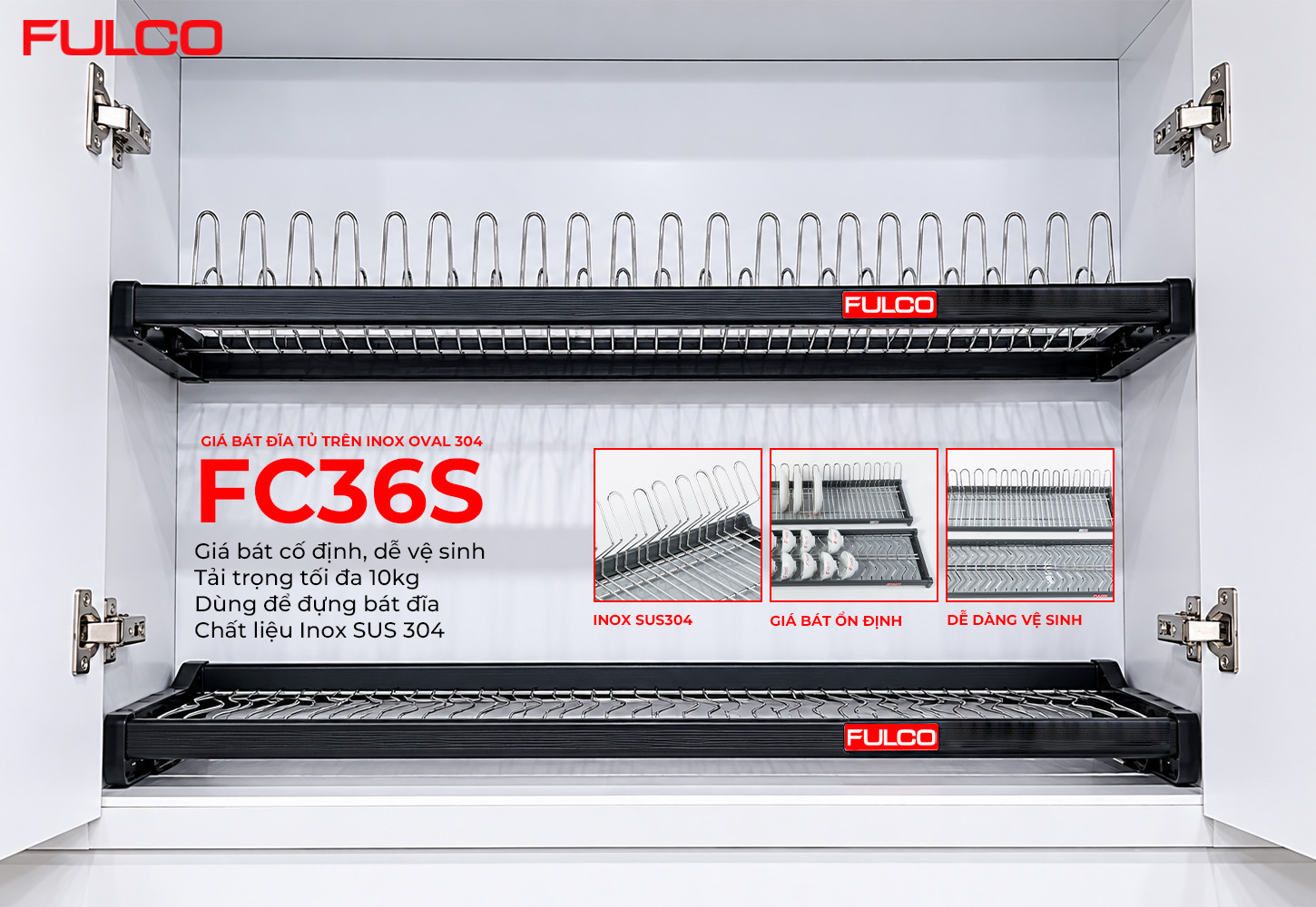 FC36S | GIÁ BÁT ĐĨA TỦ TRÊN INOX OVAL 304