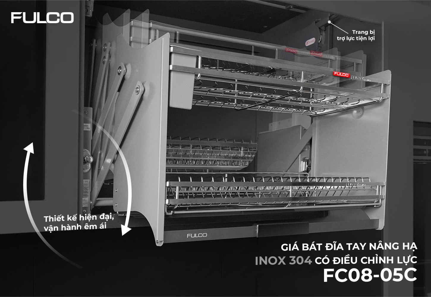 FC08-05C | GIÁ BÁT ĐĨA TAY NÂNG HẠ INOX 304 CÓ ĐIỀU CHỈNH LỰC