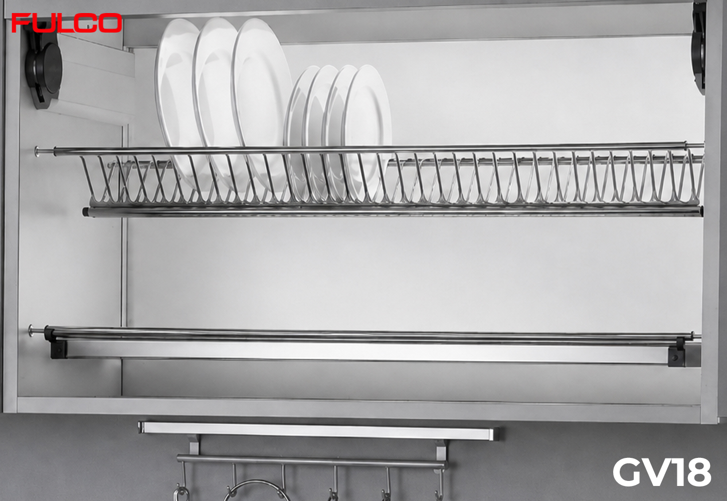 GV18 | GIÁ BÁT ĐĨA TỦ TRÊN INOX