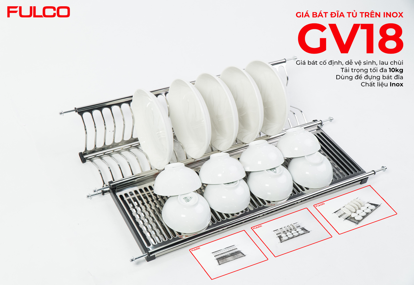 GV18 | GIÁ BÁT ĐĨA TỦ TRÊN INOX