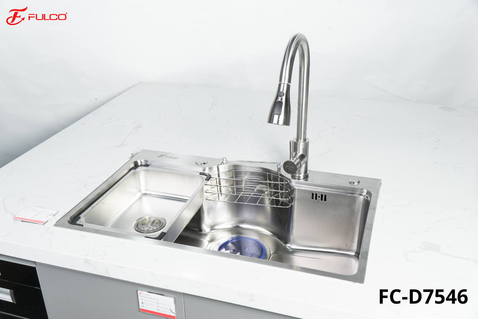 FC-D7546 | BỘ CHẬU VÒI RỬA1 HỐ INOX304 XƯỚC MỜ CAO CẤP