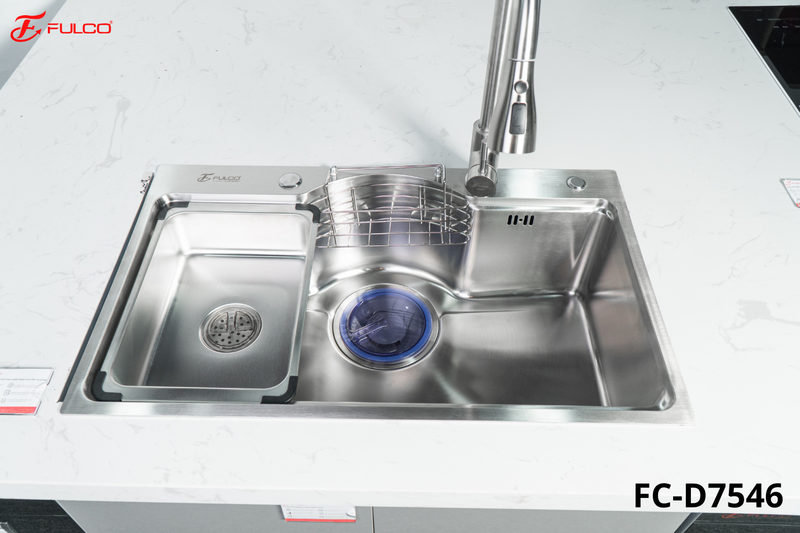 FC-D7546 | BỘ CHẬU VÒI RỬA1 HỐ INOX304 XƯỚC MỜ CAO CẤP