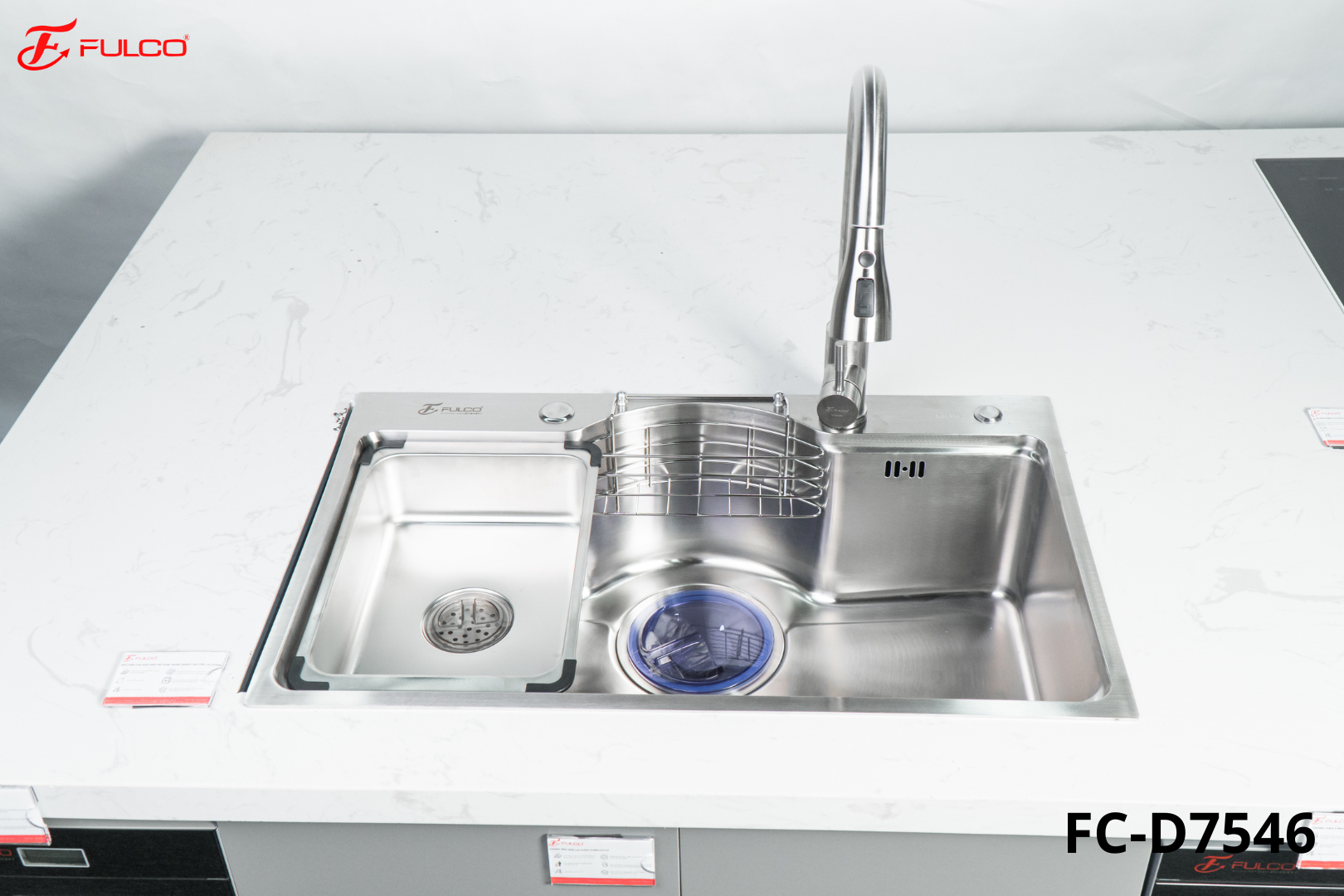 FC-D7546 | BỘ CHẬU VÒI RỬA1 HỐ INOX304 XƯỚC MỜ CAO CẤP