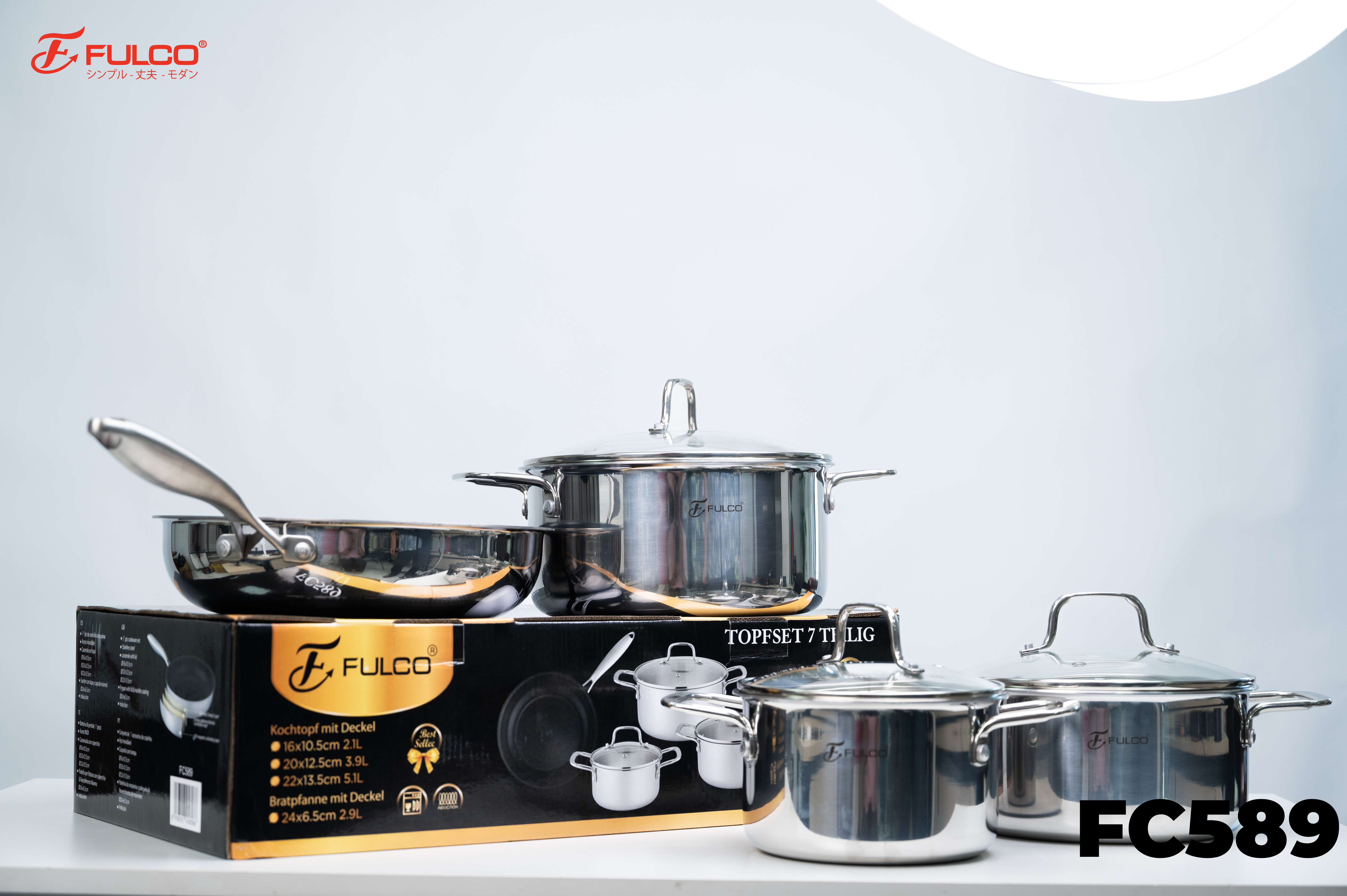 FC589 | BỘ NỒI FULCO CAO CẤP 4 MÓN INOX 304 LIỀN KHỐI 3 LỚP
