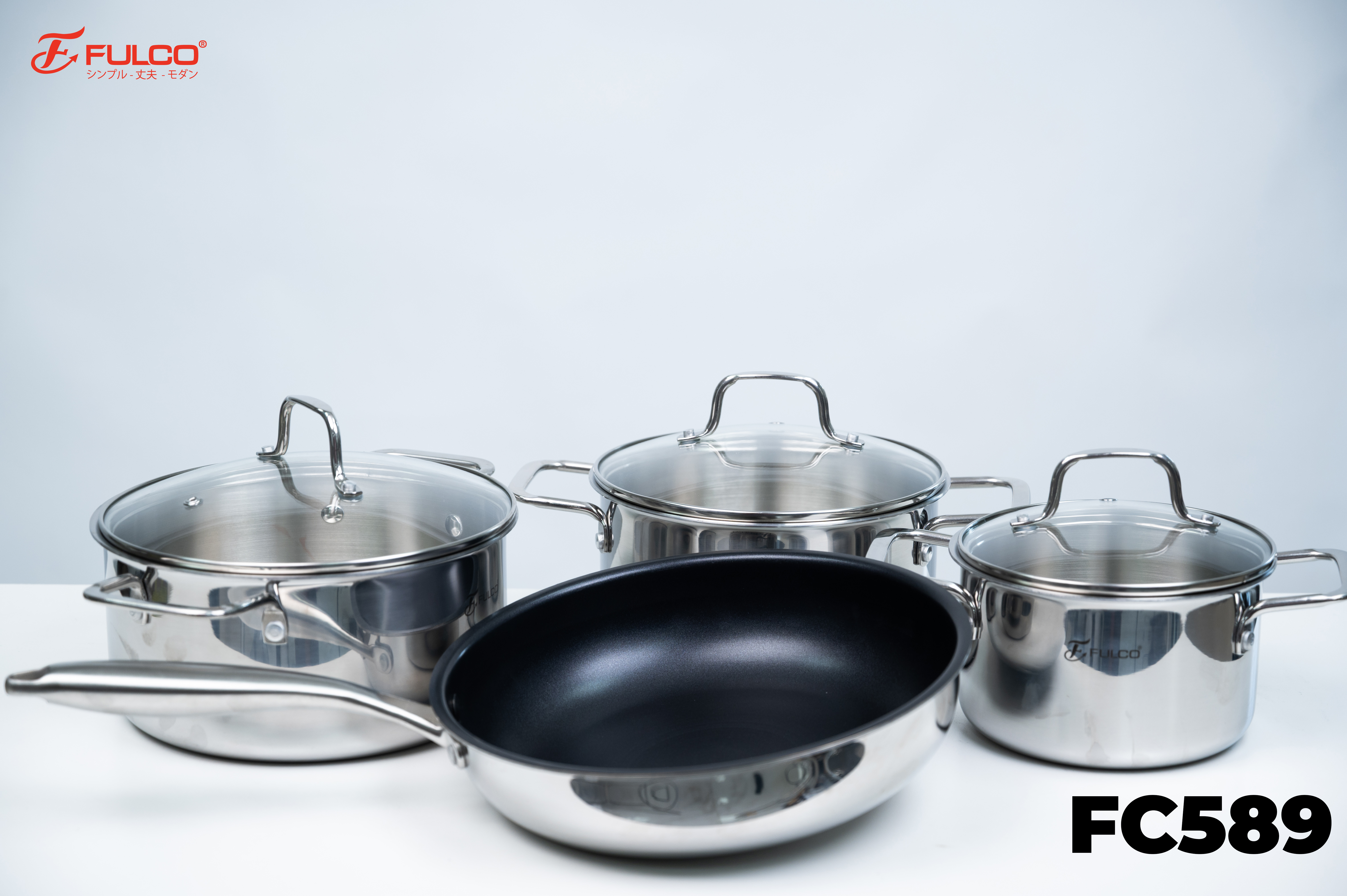 FC589 | BỘ NỒI FULCO CAO CẤP 4 MÓN INOX 304 LIỀN KHỐI 3 LỚP