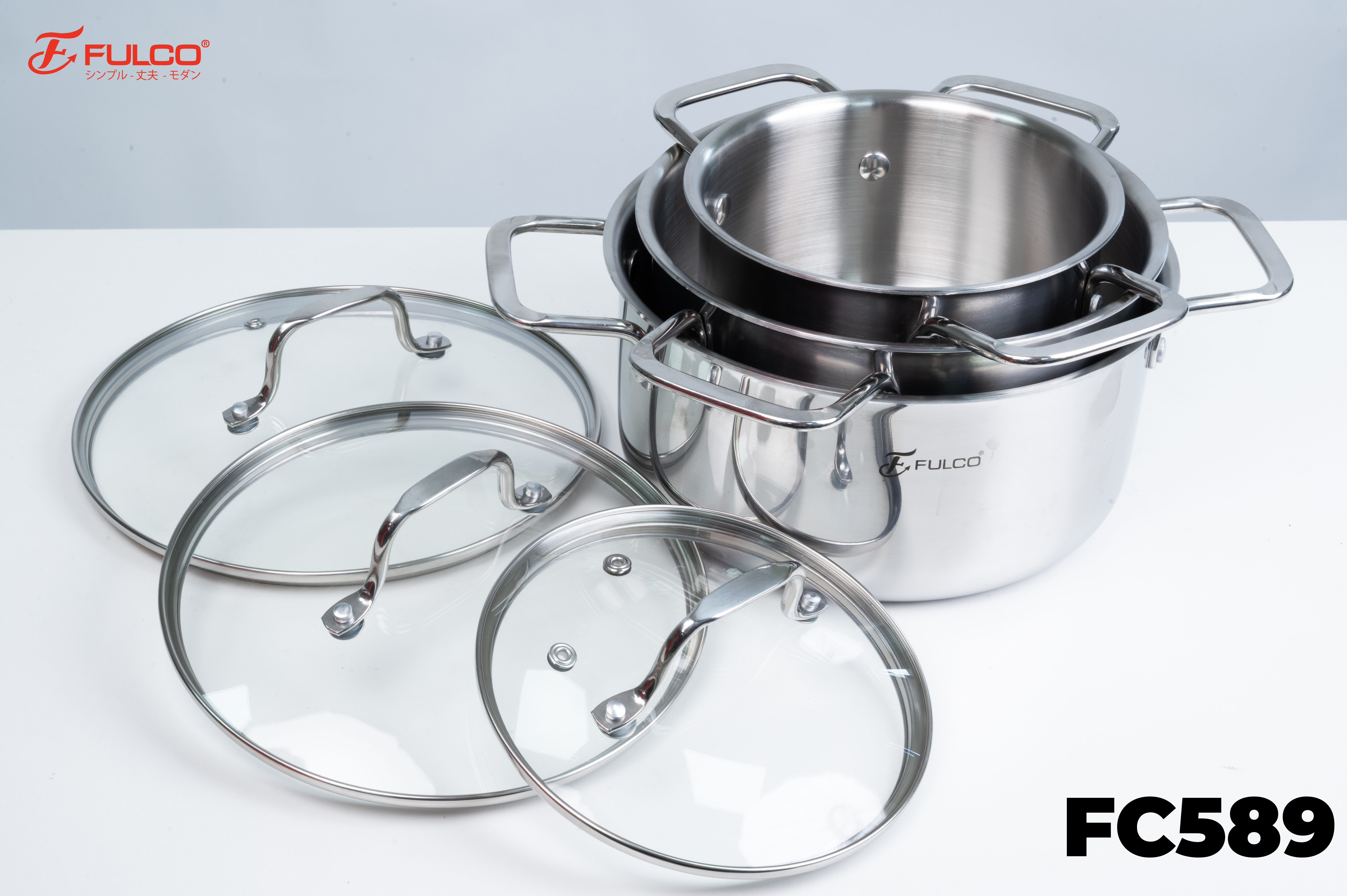 FC589 | BỘ NỒI FULCO CAO CẤP 4 MÓN INOX 304 LIỀN KHỐI 3 LỚP