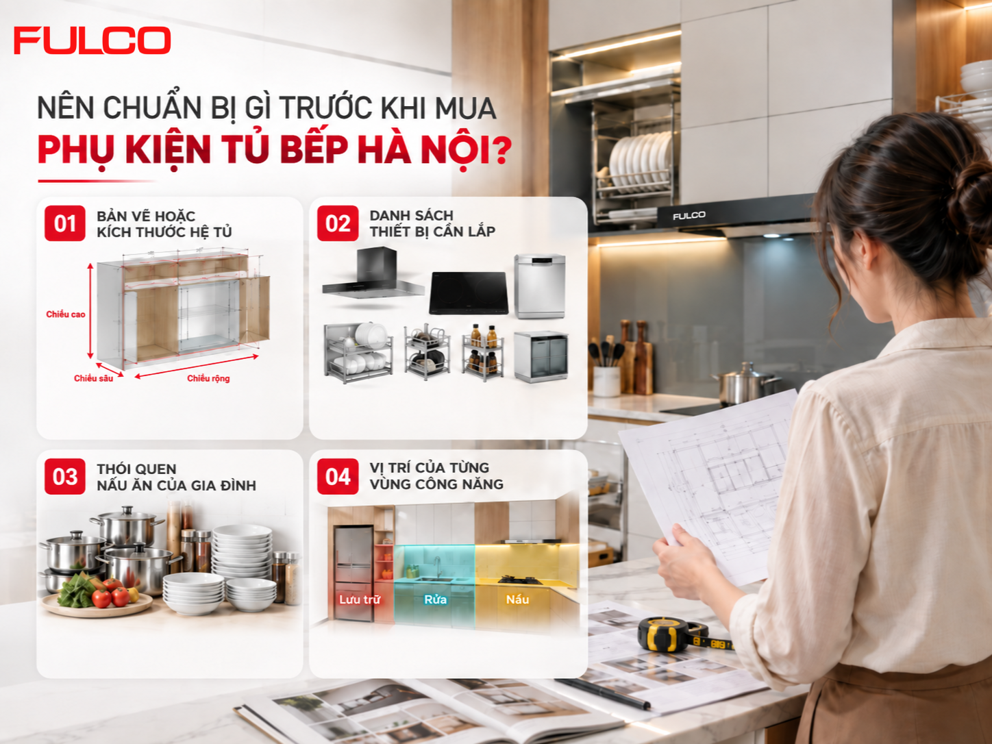 Những điều cần chuẩn bị trước khi mua phụ kiện tủ bếp H&agrave; Nội