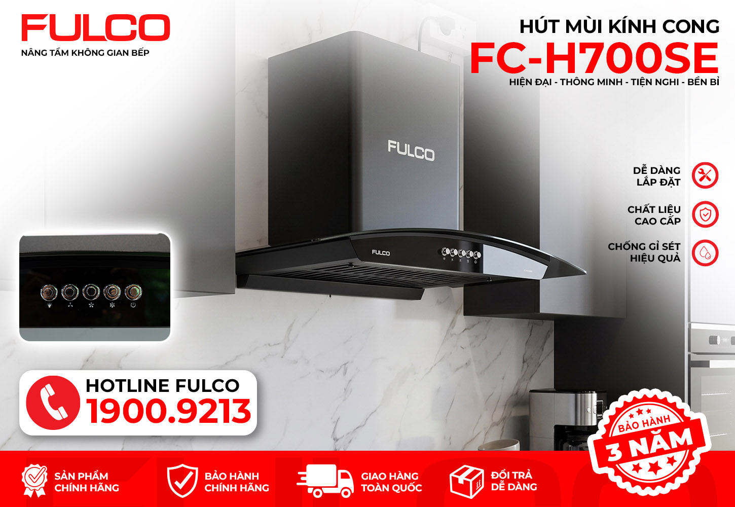 FC - H700SE | HÚT MÙI FULCO KÍNH CONG CAO CẤP